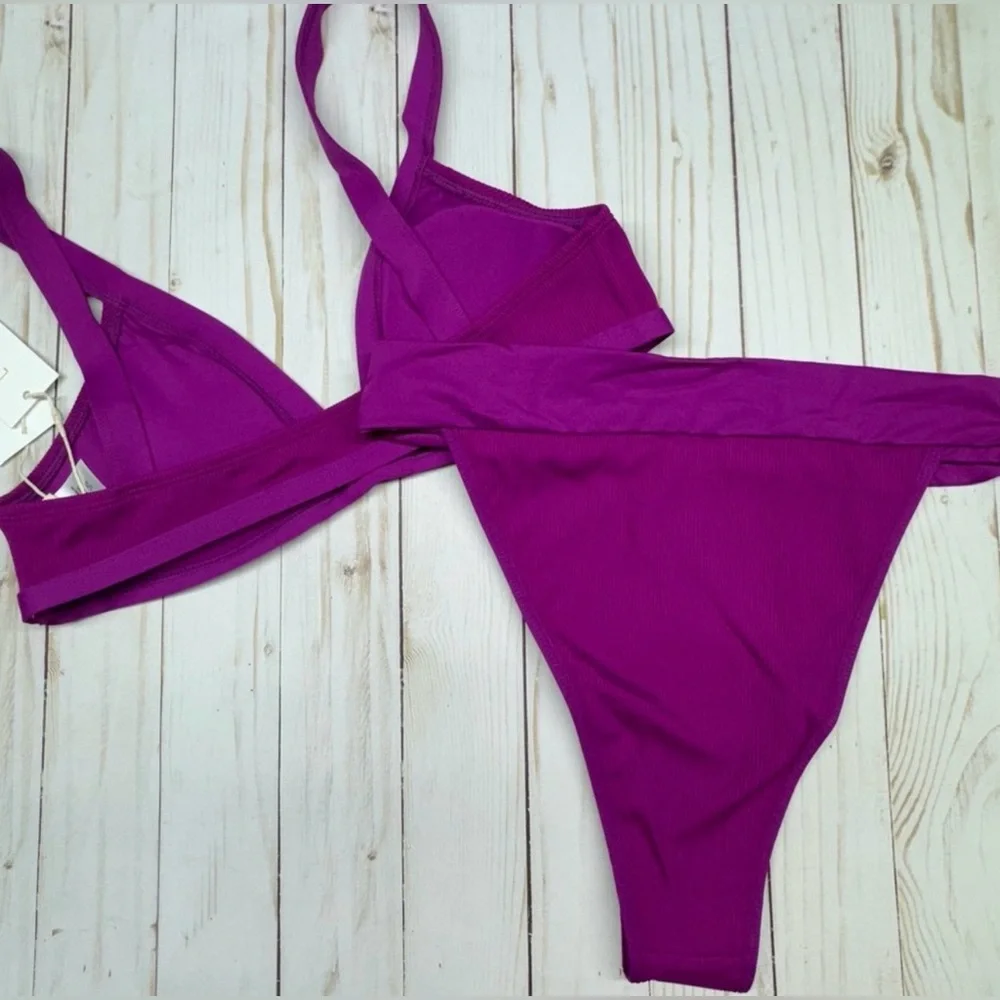 L*Space Farrah Bikini Top and Lola Bitsy Bikini Bottom Ribbed Swimsuit Sz Small